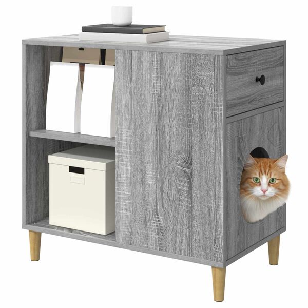 vidaXL Cat House Grey Sonoma 72 x 42.5 x 70 cm Engineered Wood