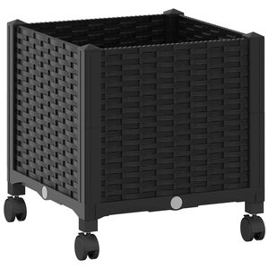 vidaXL Garden Planter with Wheels Black 40 x 40 x 44 cm PP