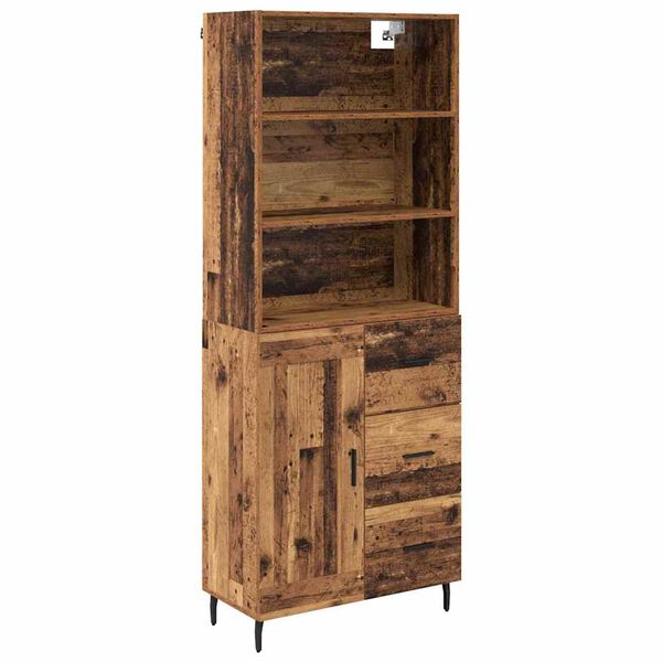 vidaXL Highboard Old Wood 69.5 x 34 x 180 cm Engineered Wood and Glass