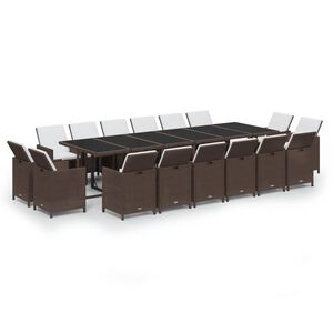 vidaXL Garden Dining Set | Brown and Cream White | PE Rattan | Large | Foldable
