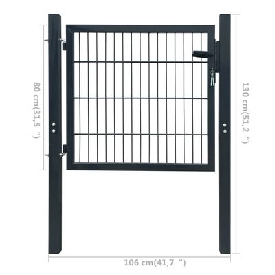 vidaXL 2D Fence Gate (Single) Anthracite Grey 106 x 130 cm