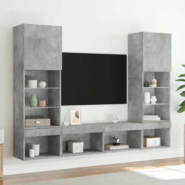 vidaXL 5 Piece TV Wall Units with LED Concrete Grey Engineered Wood