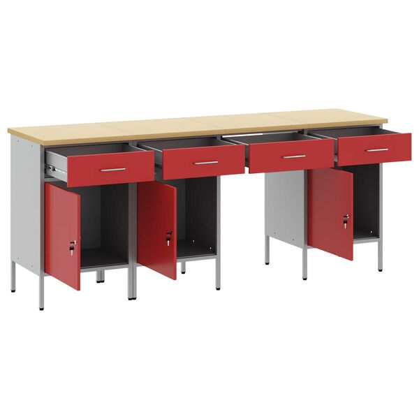 vidaXL Work Cabinet with Drawer with Lock 4 pcs Red 200 x 55 x 85 cm