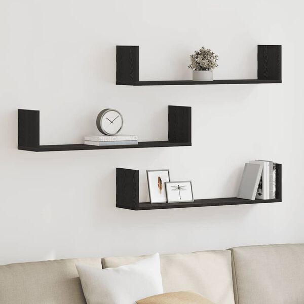 vidaXL Wall Shelves 3 pcs Black Oak 80x18x18 cm Engineered Wood