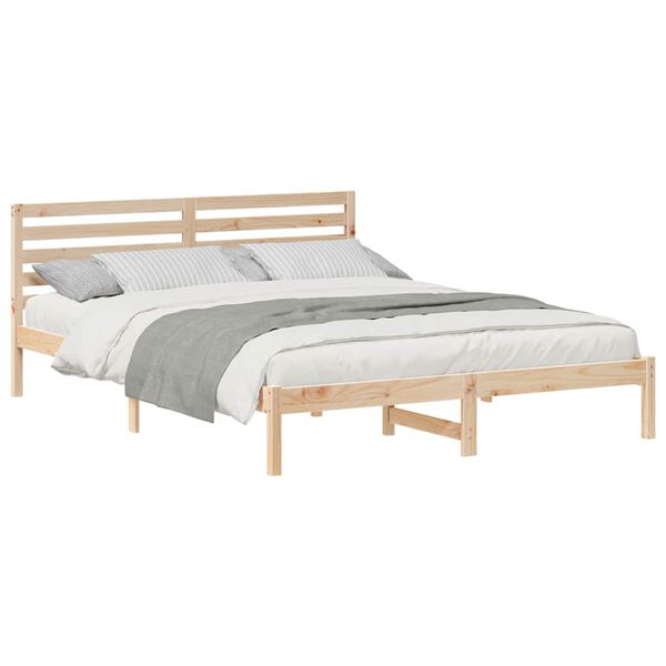 vidaXL Bed Frame with Headboard Brown 160 x 210 cm Solid Pine Wood