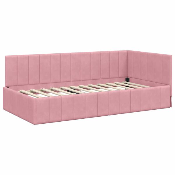 vidaXL Corner Bed Frame with Headboard Pink 90 cm x 200 cm Velvet