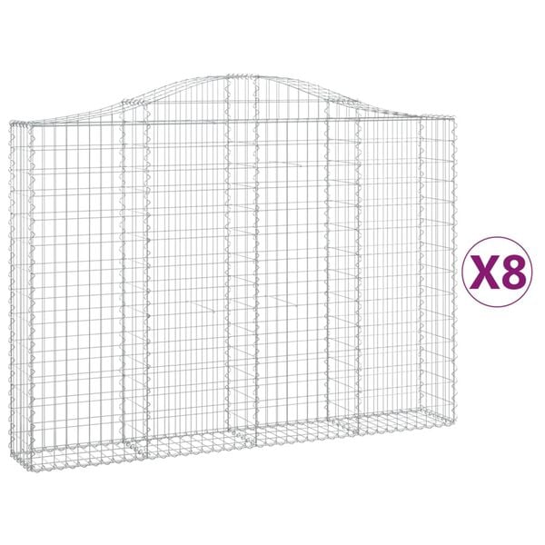 vidaXL Arched Gabion Baskets 8 pcs 200x30x140/160 cm Galvanised Iron