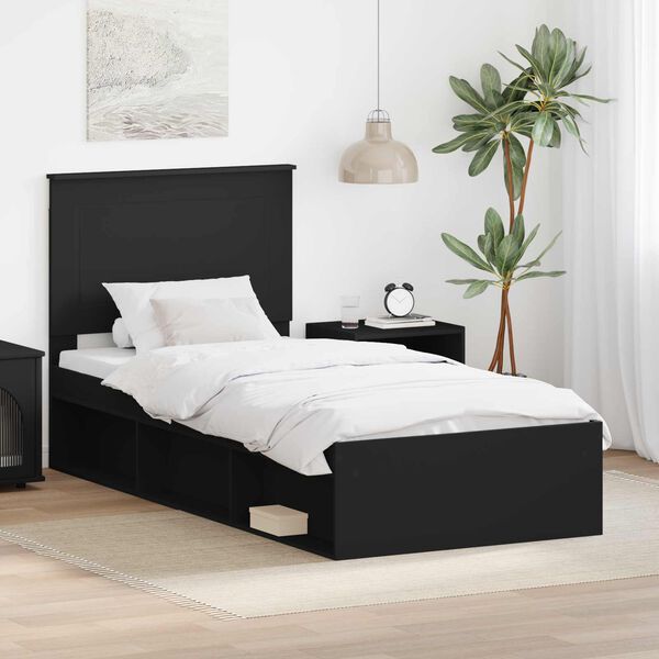 vidaXL Bed Frame with Headboard Black 100 x 200 cm Solid Pine Wood