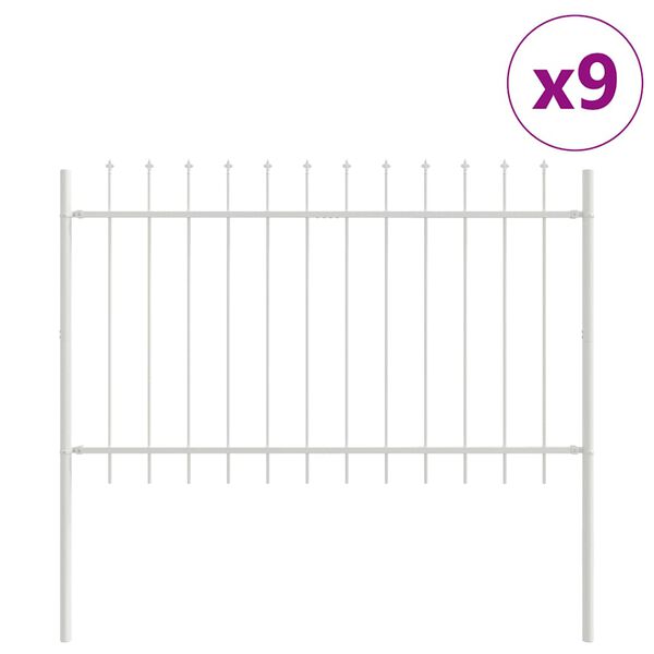 vidaXL Garden Fence 9 pcs White 15.3 x 1 m Powder-coated Steel