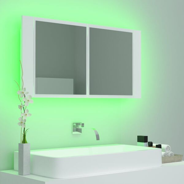 vidaXL LED Bathroom Mirror Cabinet White 90x12x45 cm Acrylic
