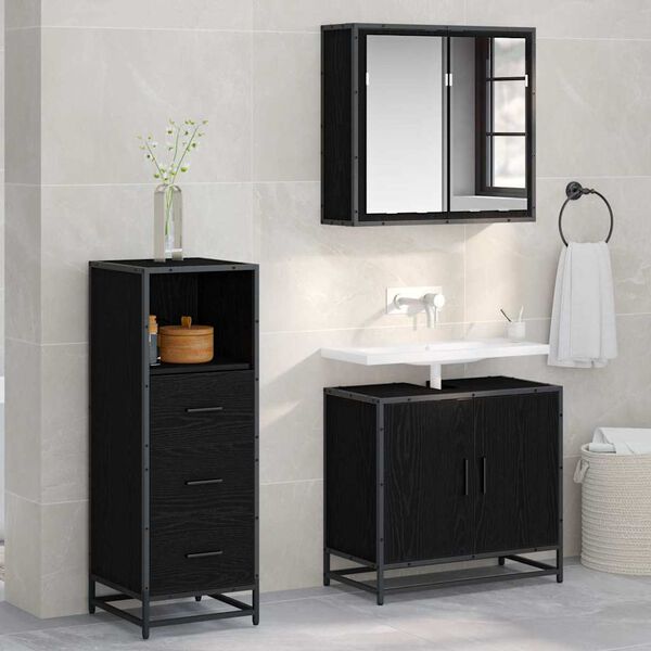 vidaXL Bathroom Furniture Set with Drawer Black Oak 35 x 37.5 x 100 cm