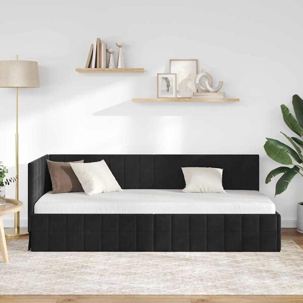 vidaXL Corner Bed Frame with Headboard Black 80 cm x 200 cm Velvet