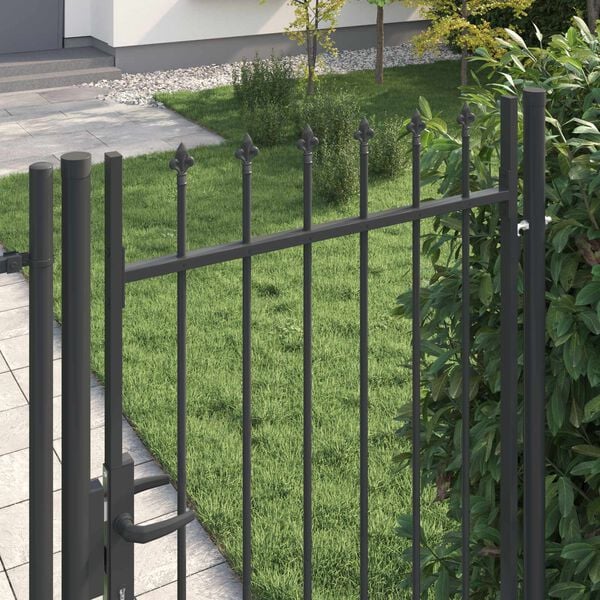 vidaXL Fence Gate with Lock Grey 103 x 225 cm Powder-Coated Steel