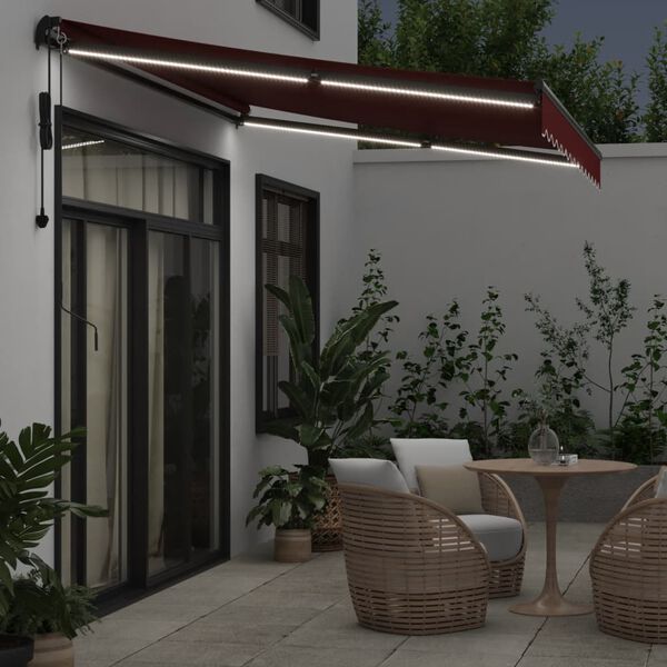 vidaXL Automatic Retractable Awning with LEDs Burgundy 350x250 cm