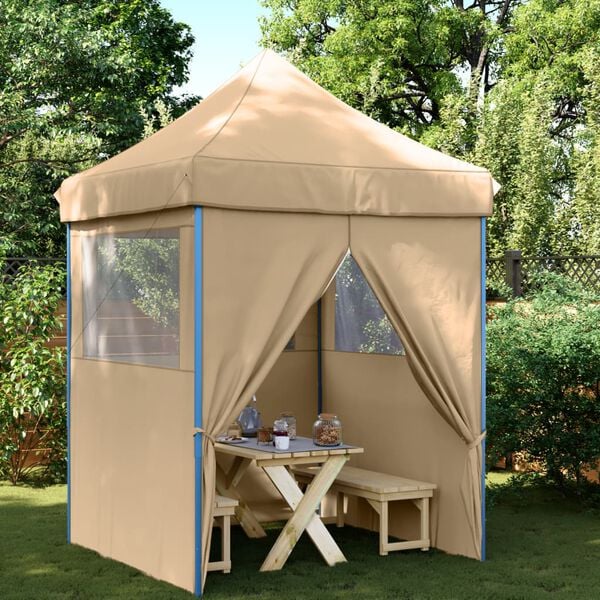 vidaXL Foldable Party Tent Pop-Up with 4 Sidewalls Beige