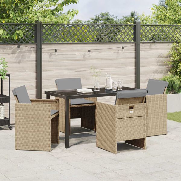 vidaXL Garden Dining Set 5 pcs Beige Poly Rattan