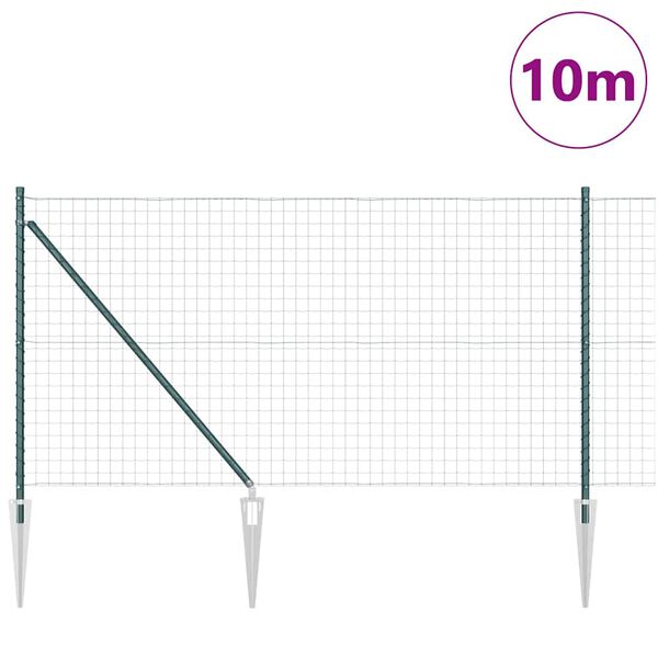 vidaXL Fence with Post Green 1 x 10 m Steel and PVC