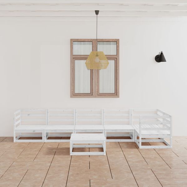 vidaXL 7 Piece Garden Lounge Set White Solid Wood Pine