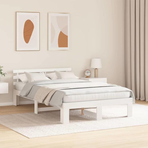 vidaXL Bed Frame with Headboard White 140 x 190 cm Solid Pine Wood