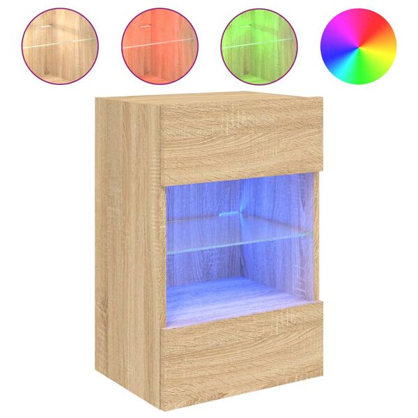 vidaXL TV Wall Cabinet with LED Lights Sonoma Oak 40x30x60.5 cm
