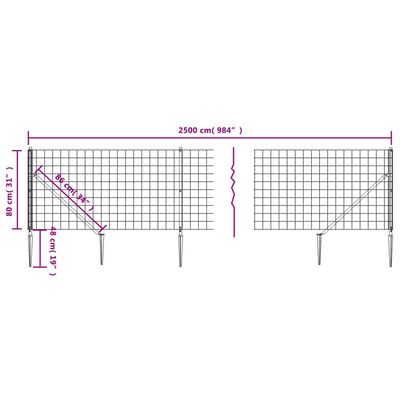 vidaXL Wire Mesh Fence with Spike Anchors Anthracite 0.8x25 m