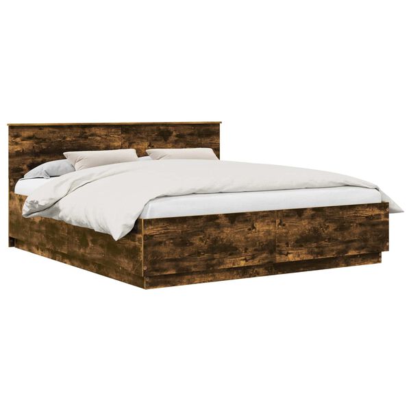vidaXL Bed Frame Smoked Oak 200 x 200 cm Engineered Wood