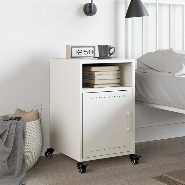 vidaXL Bedside Cabinet White 36x39x59 cm Steel