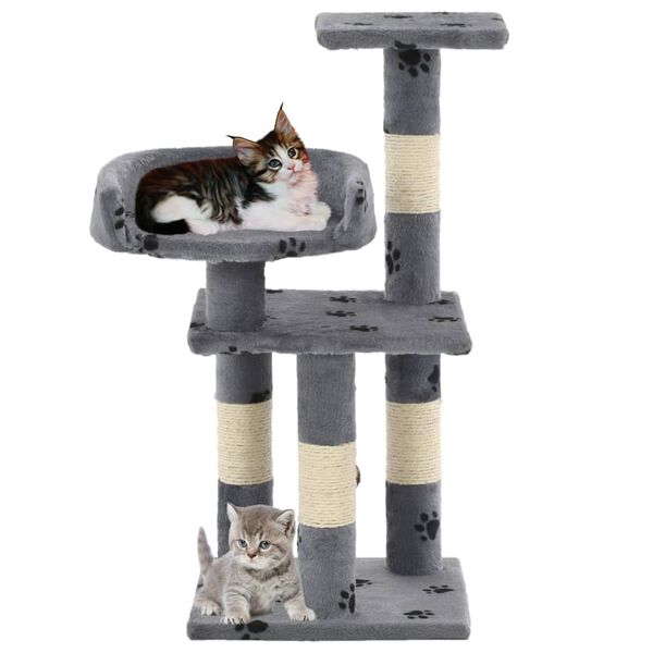 vidaXL Cat Tree with Sisal Scratching Posts 65 cm Paw Prints Grey