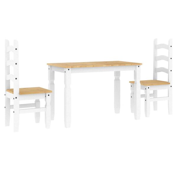 vidaXL 3 Piece Dining Set Panama White Solid Wood Pine