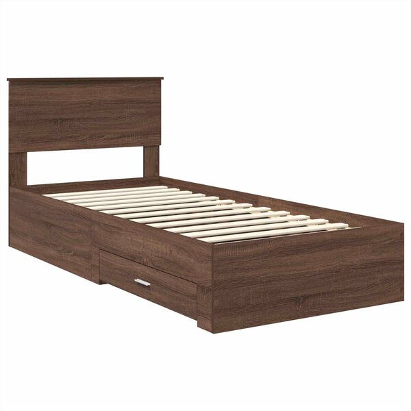 vidaXL Bed Frame Brown Oak and Silver 75 x 190 cm Engineered Wood