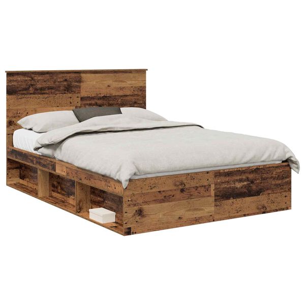 vidaXL Bed Frame with Headboard Old Wood 160 x 200 cm Solid Pine Wood