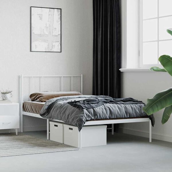 vidaXL Metal Bed Frame without Mattress with Headboard White 90x190cm