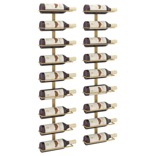 vidaXL Wall-mounted Wine Rack for 9 Bottles 2 pcs Gold Iron