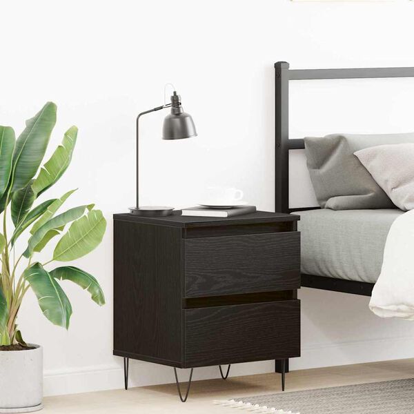 vidaXL Bedside Cabinet Black oak 40 x 35 x 50 cm Engineered wood