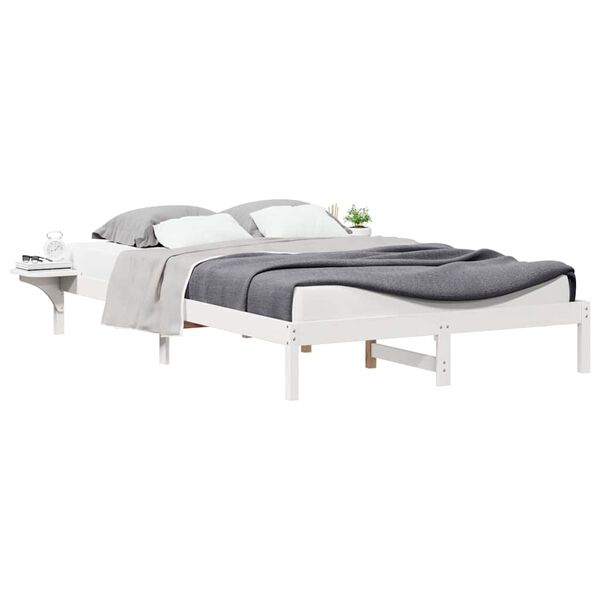 vidaXL Bed Frame with Side Tables White 160 x 210 cm Solid Pine Wood