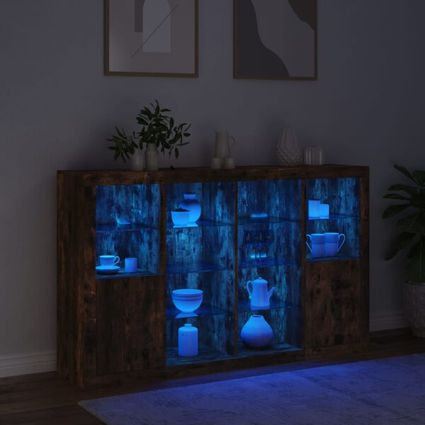 vidaXL Sideboards with LED Lights 3 pcs Smoked Oak Engineered Wood
