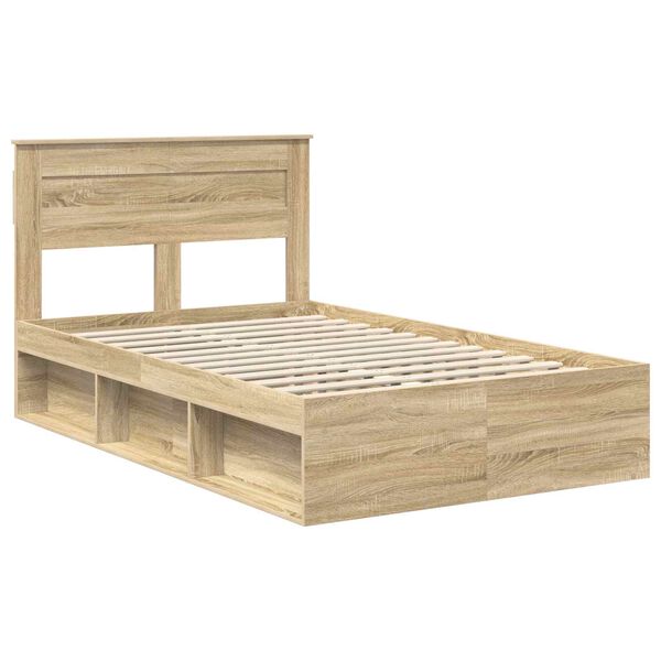 vidaXL Bed Frame with Storage Sonoma Oak 135 x 190 cm Solid Pine Wood