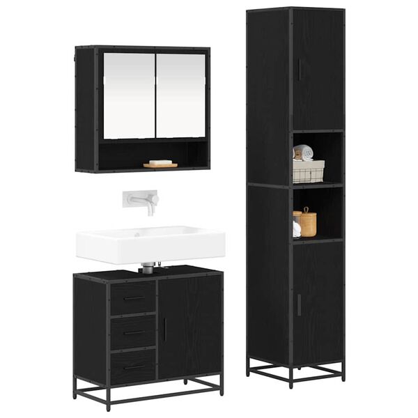 vidaXL Bathroom Furniture Set 3 pcs Black Oak Engineered Wood
