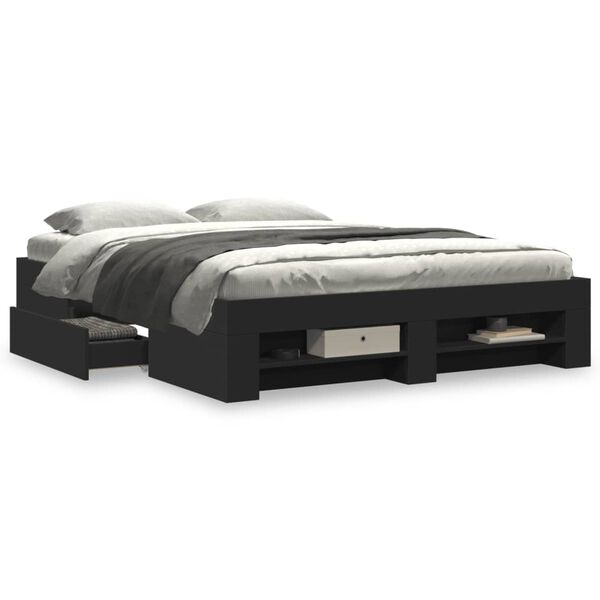 vidaXL Bed Frame without Mattress Black 150x200 cm King Size Engineered Wood