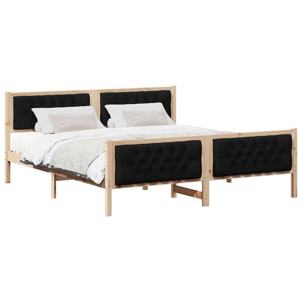 vidaXL Bed Frame with Headboard Black 180 x 200 cm Solid Pine Wood