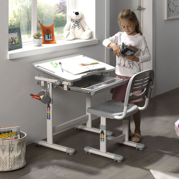 Vipack Adjustable Kids Desk Comfortline 201 with Chair Grey and White