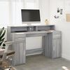 vidaXL Desk with LED Lights Grey Sonoma 140x55x91 cm Engineered Wood