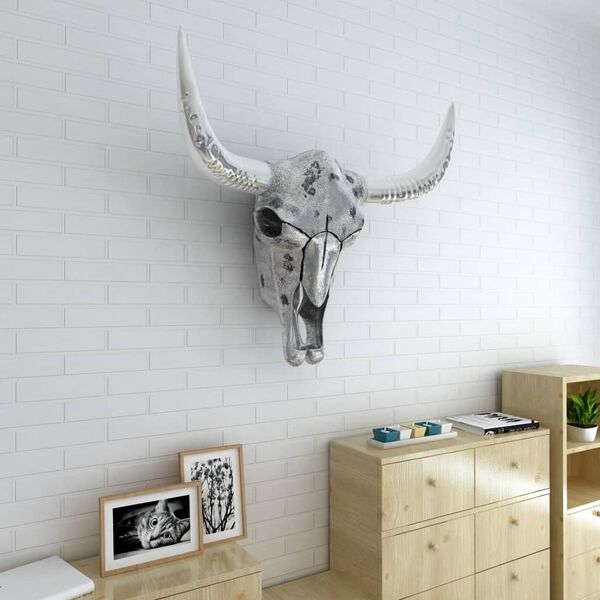 vidaXL Skull Head Decoration Wall-Mounted Aluminium Silver