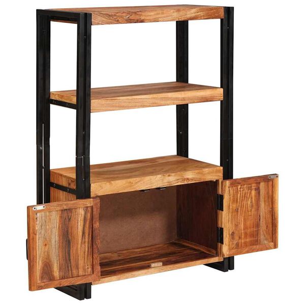 vidaXL Bookshelf with Doors Brown Solid Acacia Wood and Metal