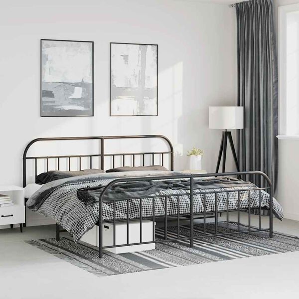 vidaXL Metal Bed Frame without Mattress with Footboard Black 193x203cm
