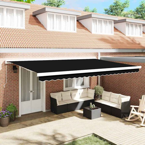 vidaXL Retractable Awning Black 500 x 300 cm Fabric and Metal