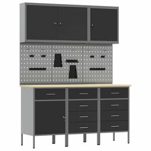 vidaXL Work Cabinet with Drawer 8 pcs Black Engineered Wood and Steel