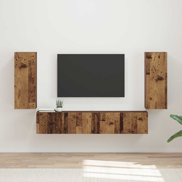vidaXL TV Wall Cabinet Set Wall-mounted 4 pcs Old Wood Engineered Wood