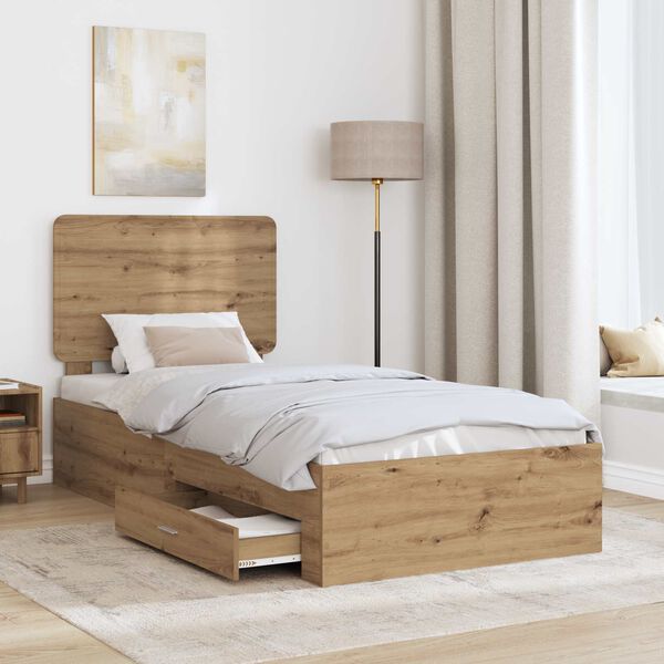 vidaXL Bed Frame with Drawer Artisan Oak 90 x 190 cm Engineered Wood