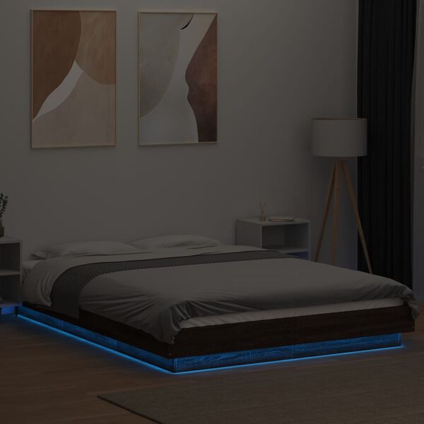 vidaXL Bed Frame with LED Lights without Mattress Brown Oak 120x190cm